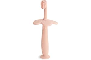 Mushie Cepillo de Dientes en Forma de Flor para Niños | Cepillo Dental Manual para Bebés con Ventosa, 0-6 Años | Estimula Dientes y Encías, Cepillo Extrasuave | Red