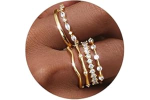 Morfetto Non Tarnish Gold Stacking Rings for Women - 14K Gold Plated Thumb Cubic Zirconia Stackable Rings Set Thin Bands Rings Women Waterproof Wedding Gold Ring Statement Engagement Promise Ring