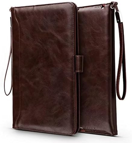 iPad Air/Air2/2017 New iPad/pro 9.7 inch Case- Leather Smart Stand Folio Business Case Cover with Card Slots,Kickstand,Document Pocket,Pencil Holder,Elastic Hand Strap(dark brown)
