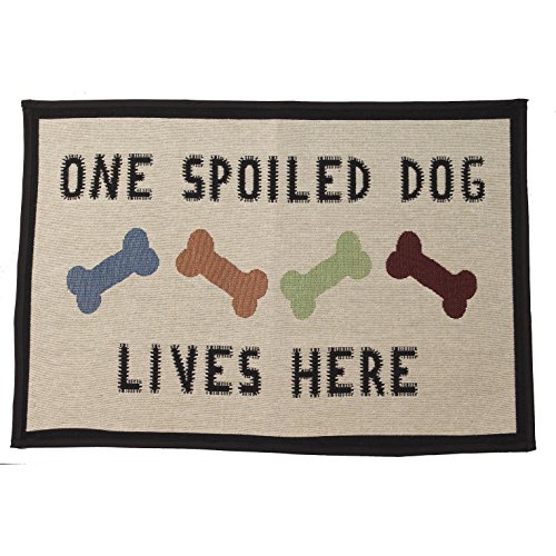 Petrageous 12048 One Spoiled Dog Jumbo Tapestry Non-Skid Machine Washable Placemat for Pet Feeding Areas with Rubber Backing 18-Inch by 28-Inch for Dogs, Black and Natural