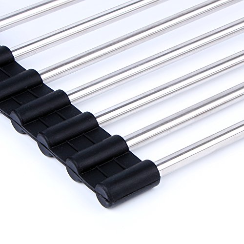 Angelbubbles Beim Rack Dish Edelstahl Roll-Up Abnehmbare über der spüle Einfache reinigung (L/19.68″ x 12.79″, Schwarz) - 4
