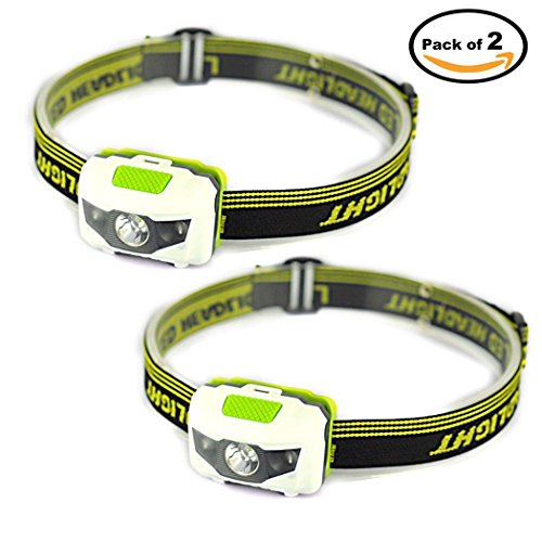 WannaBi Superhelle Mini Stirnlampen R3 + 2 rote LED-Strobe kopf taschenlampe für Camping Jagen Radfahren Angeln lessen Arbeiten,Pack of 2