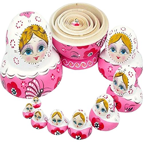 NO:1 Hölzerne Russische Nesting Dolls Matryoshka Geschenk Pink Butterfly 10ST - 2