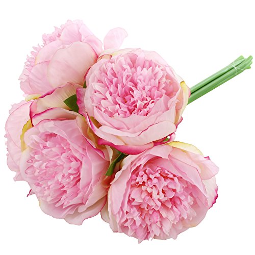 SOLEDI nordische Stil Pfingstrose Kunstblume Blumenstrauß Blumen-Bouquet Bridal Bouquet Blume Hochzeit Home Party Dekoration 5 Köpfe jedes Bouquet (Dunkelrosa)