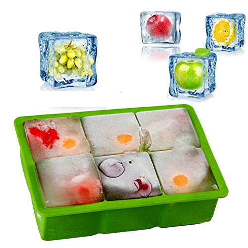 iNeibo, Molde de cubitos de hielo hecho de silicona de grado alimenticio para 6 cubos de hielo XXL. Verde 