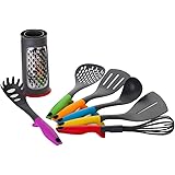 Re Cook 7 Piece Nylon Cooking Utensil Set with Holder, Kitchen Tools and Gadgets with Rounded Copper Handles