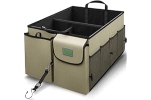 GENERIC Miloll Car Boot Organiser Storage- Collapsible, Multi-Compartment Automotive SUV Car Organizer for Storage w/Adjustable Straps-Truck & Car Accessories for Women and Men-Tan