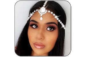 Reaky Rhinestone Head Chain Gold Headpiece Crystal Head Jewelry for Women (Silver, one size)