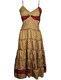 Indiatrendzs Women Western Dress Spaghetti Strap Silk Printed Vacation Dresses