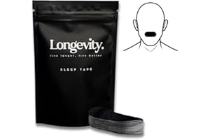 Longevity Sleep Tape - 30 Strips (Black) - Dermatologically Tested Mouth Tape for Sleeping, Women and Men - Supports Nasal Breathing and Reduces Snoring - 95% Cotton, Rayon-Free Mouthtape