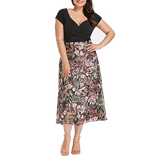 FAMILIZO -Vestidos De Fiesta Mujer Largos Elegantes Vestidos Largos De Fiesta Mujer Tallas Grandes Vestidos Manga Corta Mujer Sin Hombro Vestidos Mujer Vestidos Mujer Verano Flores (2XL, Negro)