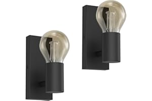 Klighten 2 Pezzi Lampada da Parete E27 Vintage Orientabile, Applique Parete Industriale Retrò Interni in Metallo, Lampada a Muro per Cucina, Camera da Letto, Soggiorno, Nero, Lampadina non Inclusa