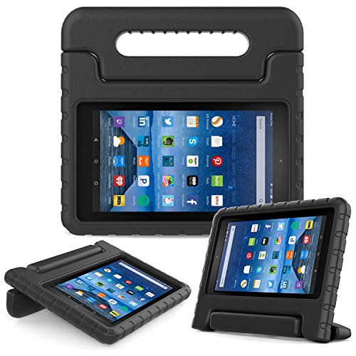 MoKo Fire 2015 7 Zoll Hülle - Superleicht EVA Stoßfest Kinderfreundlich Kinder Schutzhülle mit umwandelbarer Handgriff Handle und Standfunktion für Amazon Fire 7 Zoll (Vorherige 5th Generationeration - 2015 Modell), Schwarz