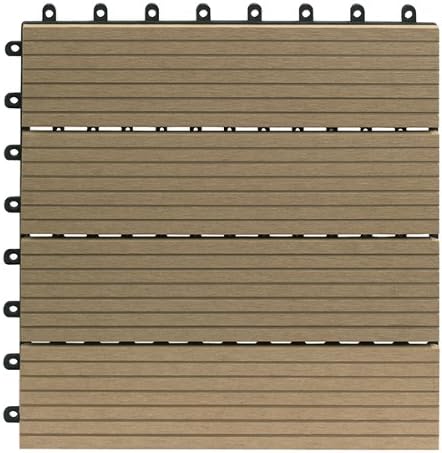 Gartenfreude Set of 10 Terrace Tiles 30 x 30 approx 0.9 m² Waterproof WPC (Bamboo Plastic Composite) Easy to Install Teak