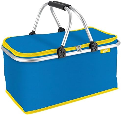 35 L Picnic Camping Insulated Cooler Folding Cool Hamper Shopping Basket Bag Box (Blue with Yellow Trim)