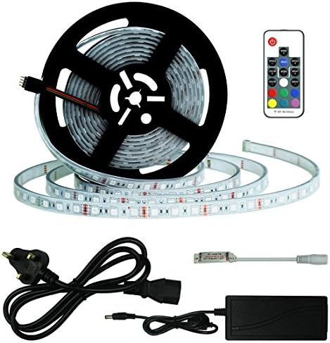Achivy LED Strip Lights Kit, 16.4Ft 5M Waterproof IP67 Multi Color RGB 5050 Flexible LED Light Strips with 17 Keys RF Wireless Remote and 12V DC Power Supply for Indoor and Outdoor - Silicone Encased