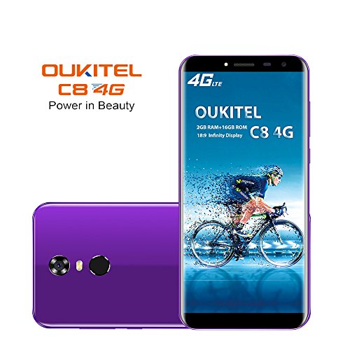 OUKITEL C8 4G Smartphone (5.5 Zoll 18:9 VerhÃ¤ltnis Vollbild) 3000mAh Android 7.0 Quad-Core 2GB RAM+16GB ROM 13MP+9MP Dual Kamera Dual SIM Handy Ohne Vertrag-Lila