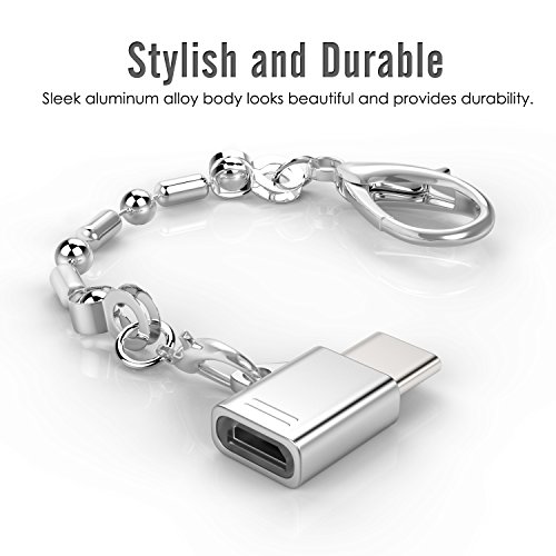 MoKo USB-C auf Micro USB Adapter, [4 Pack] verwandelt USB Type-C Input in Micro-USB, 56k Widerstand, Verwendet OTG Technologie mit Schlüsselanhänger für 2016 New MacBook Pro, Google Pixel XL und weitere, Silber - 5