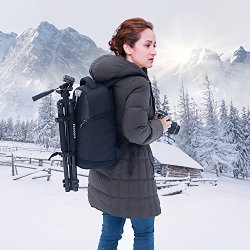 K&F Concept® Kamerarucksack Camera Backpack Fotorucksack Kameratasche für Canon Nikon Sony SLR-Kamera inkl. Kamera-Schnellzugriff Stativhalterung und Regenschutzhülle Schwarz S - 8