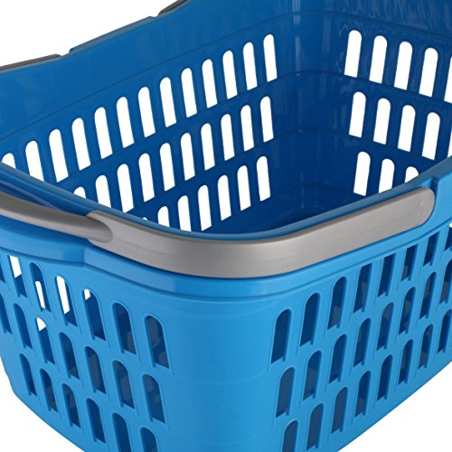 axentia Wäschekorb mit Henkel – Wäschesammler eckig – Wäschewanne Kunststoff – Wäschekiste stapelbar & stabil – Wäschetragekorb Plastik, 35 l in Blau, Braun & Grün - 3