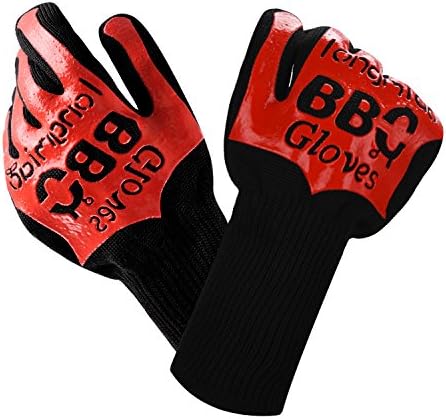 longmiao BBQ Grill Gloves, Heat Resistant Barbecue Gloves for Cooking/Oven/Grilling 932°F Extreme - 1 Pair
