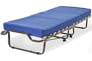 Miasuite I sogni italiani - Brandina Pieghevole Singola, Con rotelle e materasso in WaterFoam, Blu, 80 x 200 x 38 cm