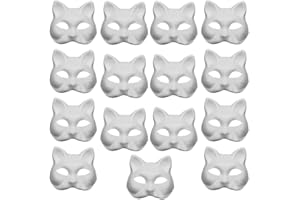 COHEALI Cat Mask 15pcs White Paper Blank Hand Painted Paintable Paper Mache White Masquerade Masks DIY Unpainted Cat Half