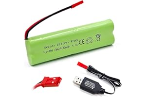 Gecoty® Batería Recargable NiMH AA, Batería 4.8V 2400mAh RC con Cable de Carga USB para Juguetes de Control Remoto, iluminación, Herramientas eléctricas, electrodomésticos (Enchufe JST)