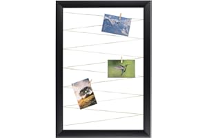 CLAMARO 'Neo Collage Line' Fotohalter 50x70 cm | Schwarz Matt | Hochformat Bilderrahmen mit Fotoleine aus Juteband und Holzklammern | Ideal als Fotocollage Galerie, Fotowand oder Fotorahmen