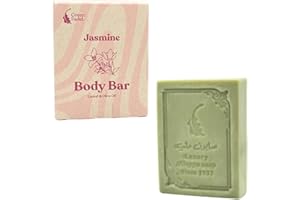 GREEN FADEL (Luxury) Sapone di Aleppo Originale con Aroma di Gelsomino, 1 pezzo, Sapone di Aleppo con Olio d'Oliva e Olio di Alloro, Sapone all'Olio d'Oliva, Sapone Naturale, Luxury Aleppo Soap