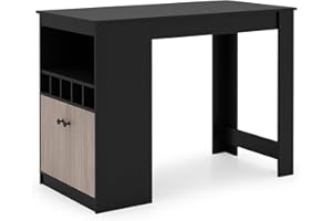 TANGZON 120 x 60cm Bar Table, Dining Table with Wine Rack, Storage Cabinet, Adjustable Shelf & Open Compartment, Rectangular Counter Height Pub Tables for Kitchen Dining Room Living Room