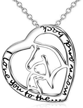 925Sterling Silber Mutter und Kind Pferd Kopf Herz Anhänger Halskette für Frauen Mädchen Kinder Rolo Kette 45,7cm