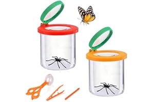 UQMIQURA 2 Stück Becherlupe Lupenbecher Set, Lupendose Lupenbecher mit Pinzette, Lupenbecher Kinder, Insekten Lupe Behälter, Insekten Beobachtungsbox für Outdoor Wissenschaft Natur Erkundung