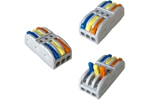 Aiqeer 16 Pièces SPL-3 Levier-Écrou Fil Connecteurs, 3 in 3 out 6 Ports Conducteur Compact Fils Connecteurs, Compact Connecteur Ressort Bornier (Levier Multicolore)