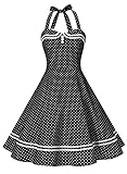 schwarzes kleid mit weißen punkten beerdigung Pflegehinweis: Handwäsche Timormode Rockabilly Kleider Neckholder 50s Vintage Kleid Retro Knielang Kleider Damenkleider Festlich Cocktailkleider 10387 Schwarz Punkte XL