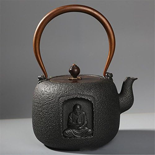Ahui Cast iron teapot Pure Manual Uncoated High temperature oxidation treatment of inner wall Health pot Retro Crafts Collectibles Large Volume 1.4L