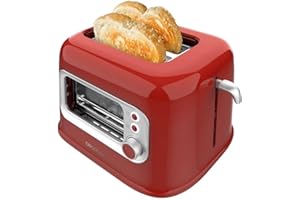 Cecotec Grille-pain vertical RetroVision Red, puissance de 700W, 2 fentes extra larges, design unique avec affichage, contrôle du brunissage, design rétro, couvercle anti-poussière