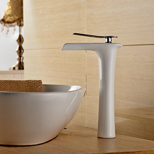 Hiendure® Modern Hohe Wasserfall armatur Waschtischarmatur weiß Chrom Einhebel Waschbecken Wasserhahn Mischbatterie Badarmatur f.Badzimmer - 4