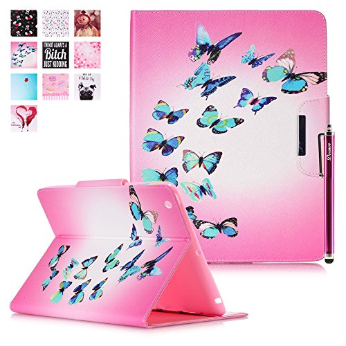 iPad 2 iPad 3 iPad 4 Hülle, Deenor Bunt Painting und Stilvoll Brieftasche Tasche PU Leder Flip Protective Stand Tasche Schutzhülle Hülle für Apple iPad 2 iPad 3 iPad 4 Generation.[Blue Butterflies]