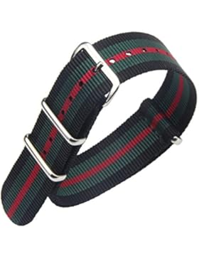 20mm schwarz / grün / roter Luxus exquisite Männer einteiliger NATO Stil Nylon Perlon Uhrenarmbänder Bänder Textil