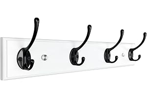 lomejii Perchero de madera para montaje en pared con 4 ganchos, 44cm, Perchero resistente para abrigo de invierno, sombrero, llave, perchero de ganchos de moderna para entrada, dormitorio, blanco