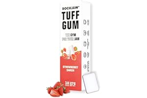 ROCKJAW® Hard Jawline Gum - Tuff Gum 2.0 with B Vitamins (Stim-Free) - 10 Pack - 100% Xylitol, Aspartame-Free, Sugar-Free (Strawberry Smash)