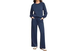 Totatuit Conjunto deportivo mujer sweatshirt cuello redondo pantalón ancho con cordón y bolsillos cómodo casual