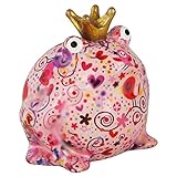 Pomme Pidou Hucha King Frog Freddy | Hucha Rana Rey Original en Cerámica | Rosa con Pájaros |...