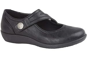 Boulevard Womens Wide Fit Touch Fastening Bar Shoes with Comfort Insole Black (EE Fitting)