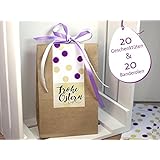 Ostern Set 20 Stück Geschenktüten Kraftpapier zum Befüllen mit selbstklebender Banderole dots Frohe Ostern, Aufkleber