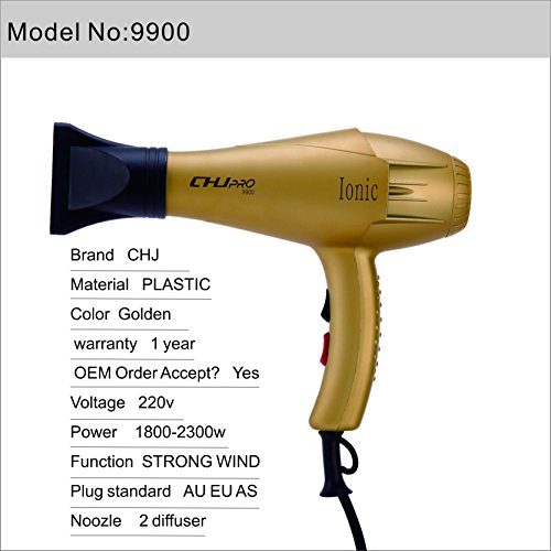 CHJPro 9900 ThermoProtect Haartrockner Haarfön Professionelle Friseur Haartrockner Föhn Haartrockner mit 2300 Watt Kombiniert mit Lonentechnologie und Heißluft Blasen plus 2 Diffusoren - 5