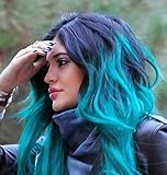 Amazing 22" One Piece Clip in Hair Extensions Ombre (Wavy/curly, Dark blue to light blue)