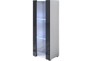 MB Muebles Bonitos | Vetrina Luke V2 | Larghezza 40 x Altezza 128 x Profondità 29 cm | Mobili in Melamina Lucida | Modello con Piedini 2cm | Colore Bianco e Nero