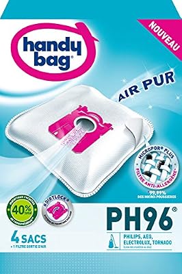 Melitta Handy Bag - PH96 - 4 Sacs Aspirateurs, pour Aspirateurs Philips, AEG, Electrolux, Volta et Tornado, Fermeture Hermétique, Filtre Anti-Allergène, Filtre Moteur